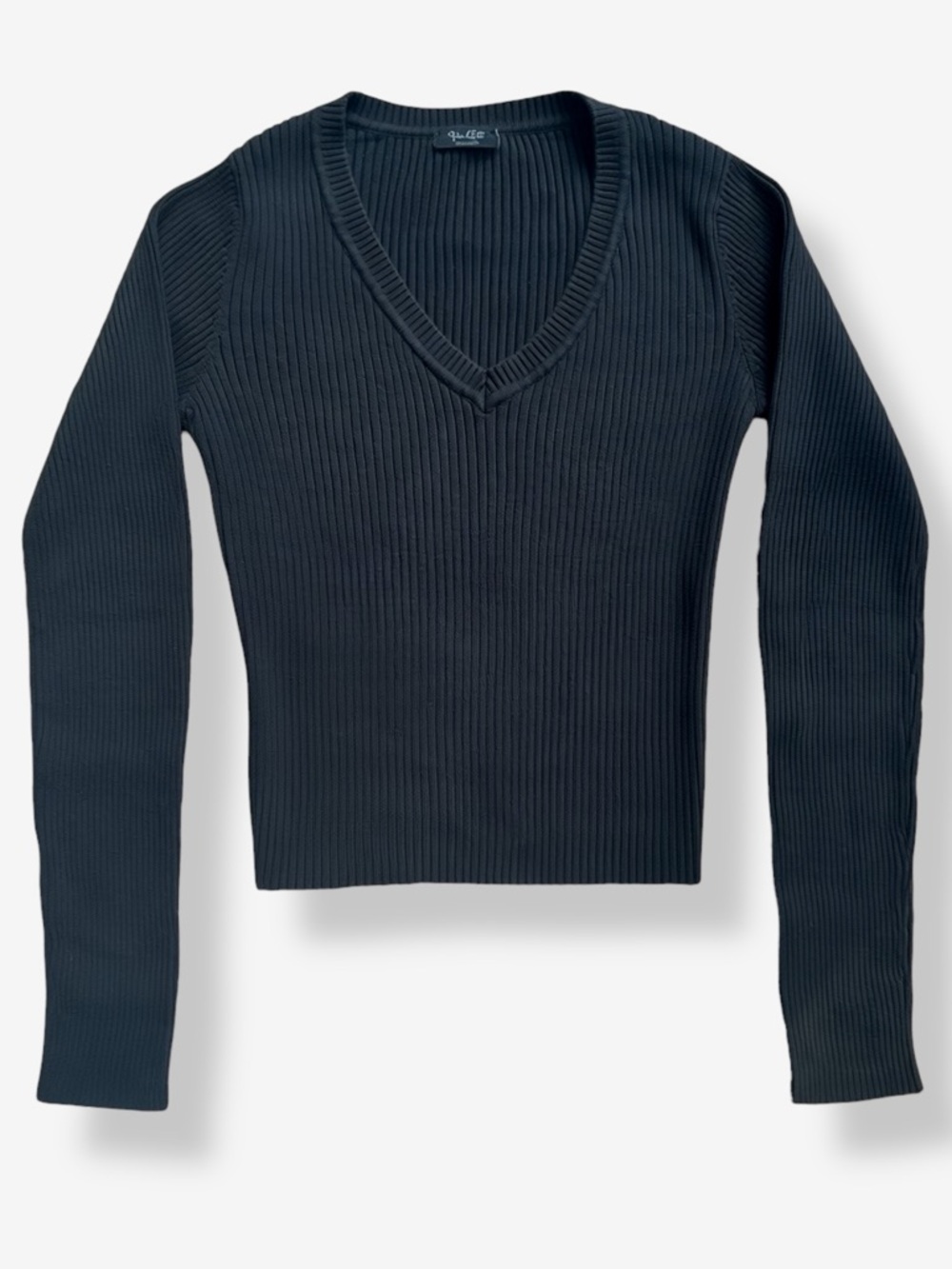 John Galt Ribbed V-Neck Knit Sweater Black One Size (XS)